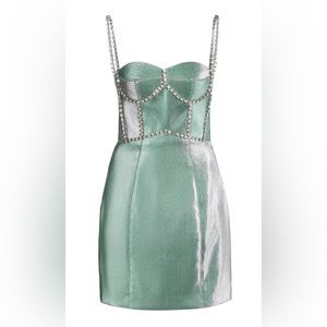 Area Crystal-Trimmed Twill Bustier Dress
